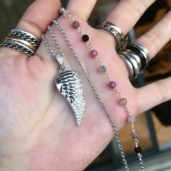 Genuine tourmaline white gold plated angel cz wing - Picture 2 of 8